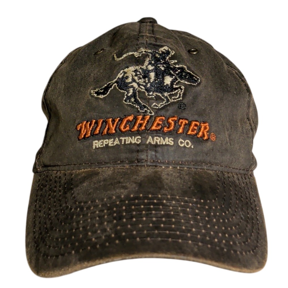 Vintage Winchester Hat Mens Waxed Cotton Dark Brown Outdoor Cap Hunting OSFA